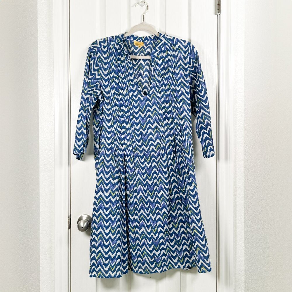Roberta Roller Rabbit Tunic Dress Medium Blue Green Resort Wear Cover Up Cotton